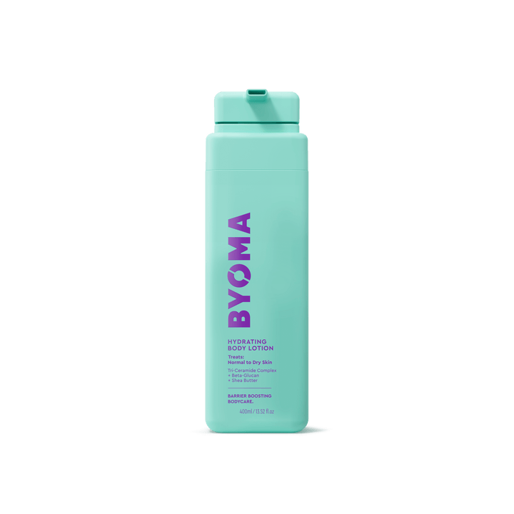LOTION HYDRATANTE POUR LE CORPS BYOMA sur fond blanc.