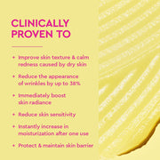 Carte de description du produit avec texte sur fond jaune