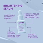 Sérum éclaircissant BYOMA avec texte sur fond violet clair